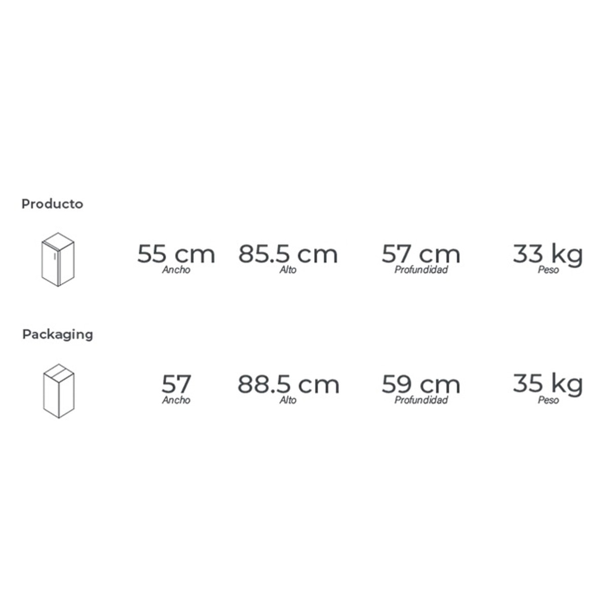 Freezer Vertical Bajo Mesada 85 Litros Vondom FR55 Blanco